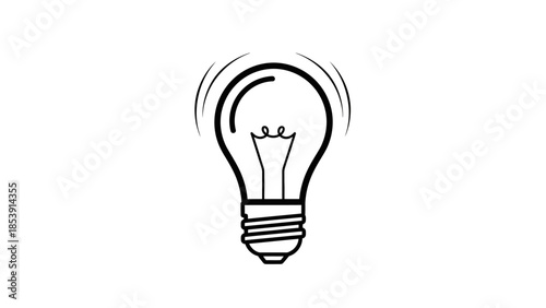 Black and white line art icon of a glowing light bulb representing an idea or illumination.