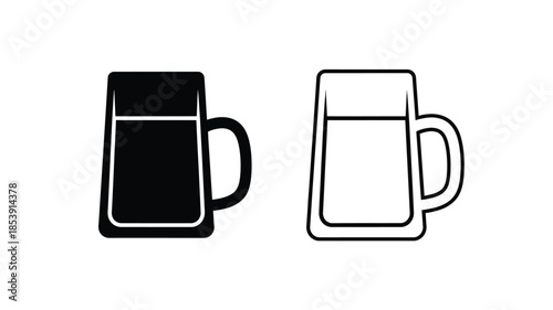 Two simple contrasting mug icons one filled one outlined in black and white