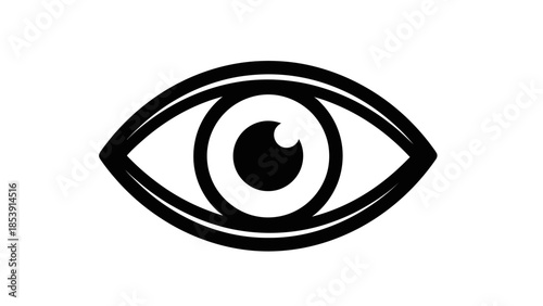 A minimalist black outline icon depicting a human eye with a pupil and iris on a white background.