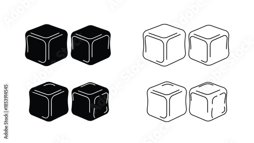 Isometric cube variations black filled and white outlined designs presented visually