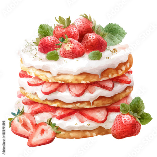 Strawberry Shortcake, watercolor illustration, vector style, isolated on a white background.