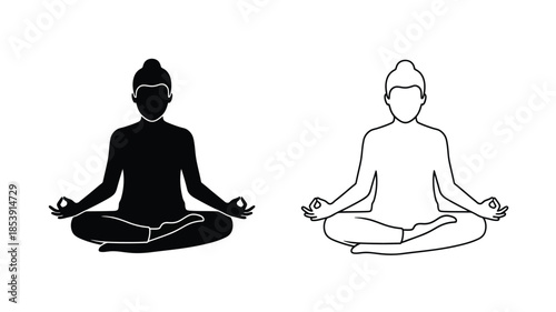 Two figures in lotus position a black silhouette and a white outline