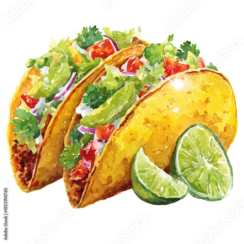 Watercolor-style vector illustration of Tacos, isolated on a clean white background.