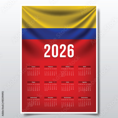 2026 Printable Calendar Design with COLOMBIA Flag Theme, Patriotic  COLOMBIA Yearly Planner Template