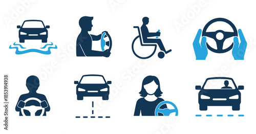 Drive Icon Vector Set. Professional people driving car symbols