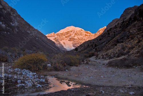 Mountain Jomolhari at Dawn in Bhutan