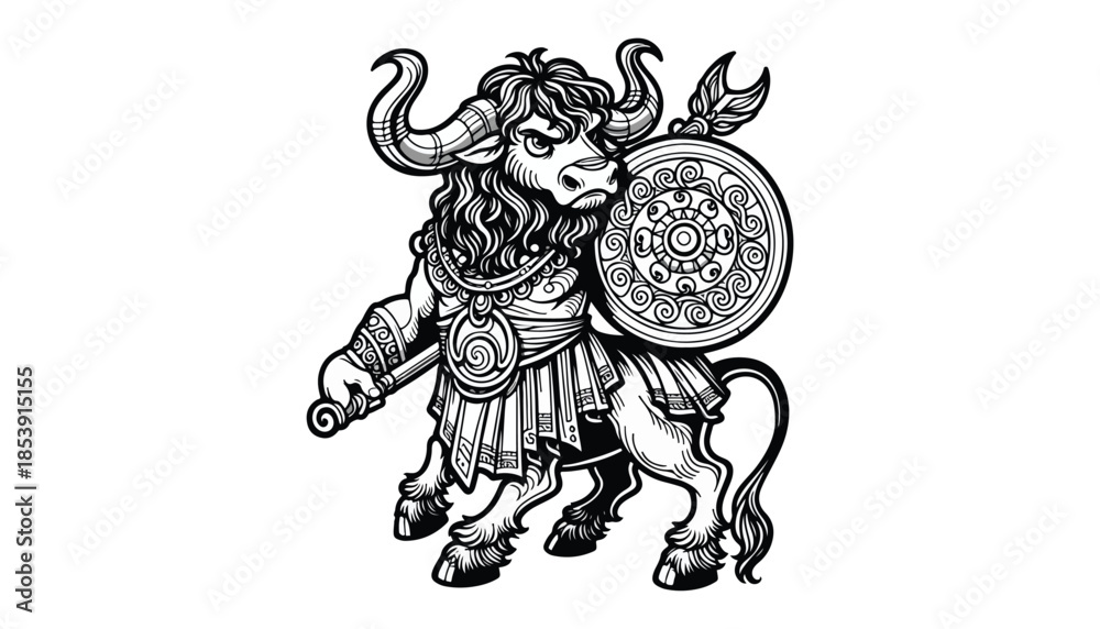 custom made wallpaper toronto digitalVector illustration of cartoon Minotaur black and white drawing For children to learn to color according to the picture.