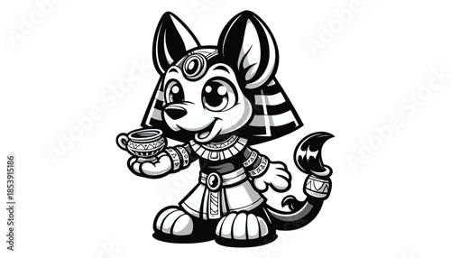 Vector illustration of cartoon Anubis black and white drawing For children to learn to color according to the picture.