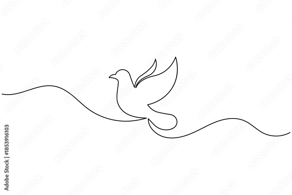 Naklejka premium Minimalist Continuous One Line Art Illustration of a Flying Bird Dove for Peace and Freedom Design