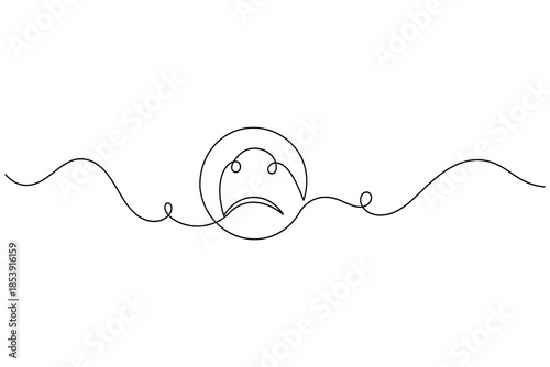 Minimalist Continuous One Line Drawing of a Sad Face Emoji Icon with Wavy Path