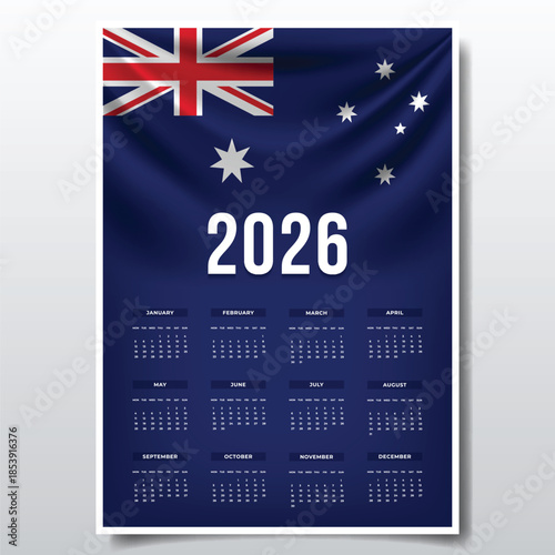 2026 Printable Calendar Design with AUSTRALIA Flag Theme, Patriotic  AUSTRALIA Yearly Planner Template