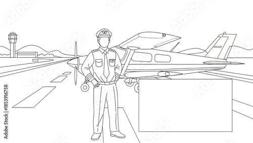 Line Art Pilot Illustration for Aviation Industry Workflow Concept