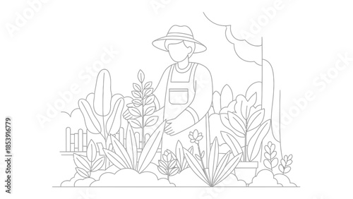Line Art Farmer Illustration for Sustainable Agriculture Concept