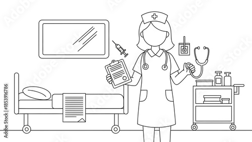 Line Art Doctor Illustration for Healthcare Service Workflow Concept