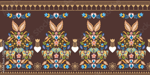 The beautiful of flower with animal folklore ornament arrangement blooming foliage leaves watercolor