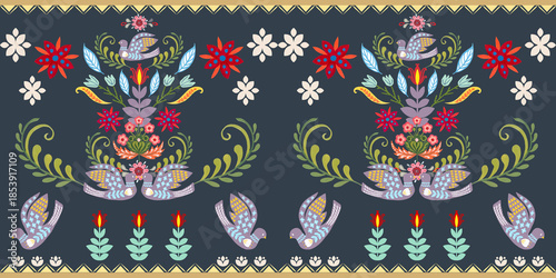 The beautiful of flower with animal folklore ornament arrangement blooming foliage leaves watercolor