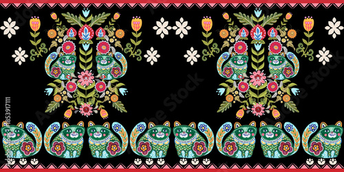 The beautiful of flower with animal folklore ornament arrangement blooming foliage leaves watercolor