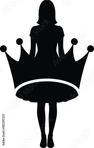 Elegant woman silhouette with royal crown. Female queen or princess symbol. Beauty and power concept. Vector illustration