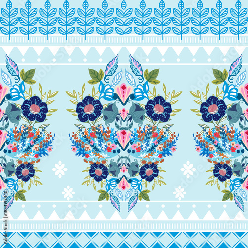 The beautiful of flower with animal folklore ornament arrangement blooming foliage leaves watercolor