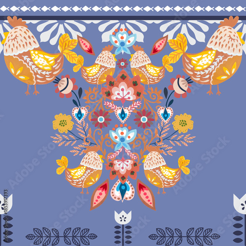 The beautiful of flower with animal folklore ornament arrangement blooming foliage leaves watercolor