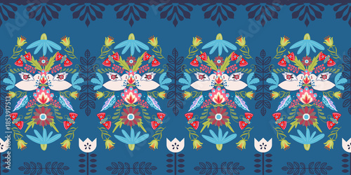 The beautiful of flower with animal folklore ornament arrangement blooming foliage leaves watercolor