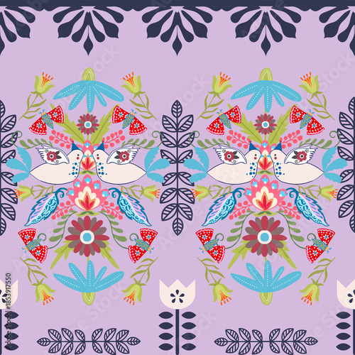 The beautiful of flower with animal folklore ornament arrangement blooming foliage leaves watercolor