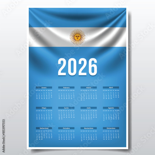 2026 Printable Calendar Design with ARGENTINA Flag Theme, Patriotic  ARGENTINA Yearly Planner Template