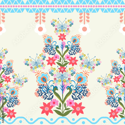 The beautiful of flower with animal folklore ornament arrangement blooming foliage leaves watercolor