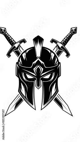 Black Medieval Knight Helmet with Swords.