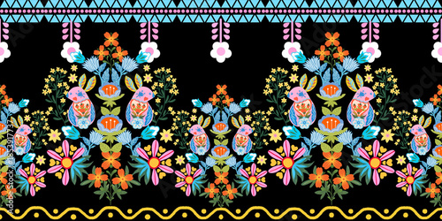 The beautiful of flower with animal folklore ornament arrangement blooming foliage leaves watercolor