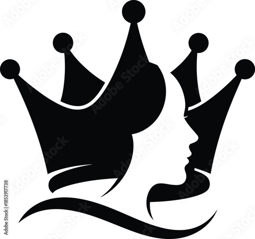 Elegant queen princess royal crown graphic silhouette logo design. Majestic female profile beauty concept. Luxury fashion salon spa branding. Vector illustration