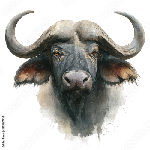 A watercolor painting of Buffalo Head, vector illustration on white background.