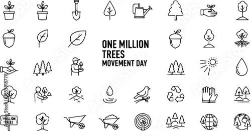 Diverse Icons Representing Nature, Growth, Gardening, and Environmental Conservation