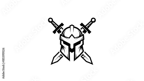Medieval Knight Helmet and Swords Emblem.
