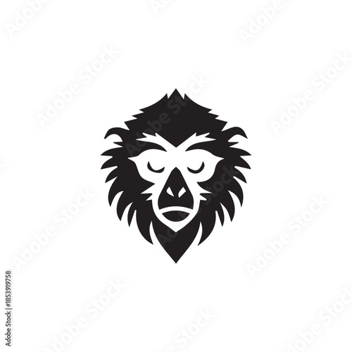 Abstract primate monkey head artwork in black and white