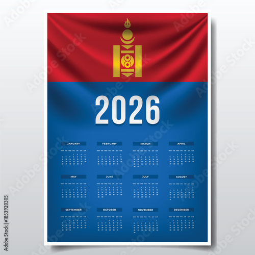 2026 Printable Calendar Design with MONGOLIA Flag Theme, Patriotic  MONGOLIA Yearly Planner Template