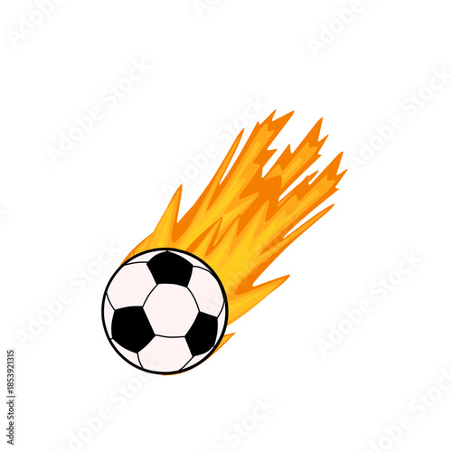 Illustration of a fireball kick. Illustration of a soccer game. Flat design of a ball and fire. A soccer ball flying with the power of fire. Fireball 