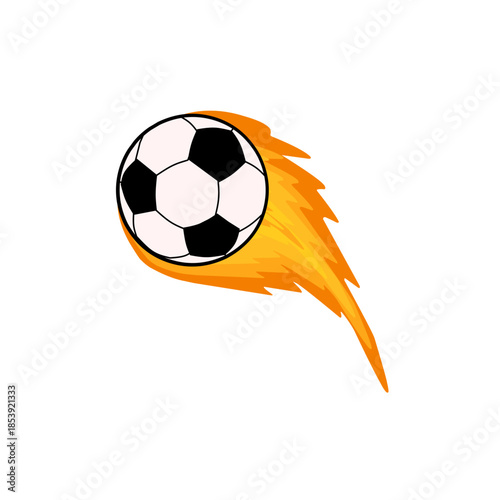 Illustration of a fireball kick. Illustration of a soccer game. Flat design of a ball and fire. A soccer ball flying with the power of fire. Fireball 