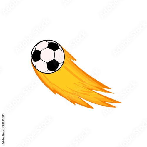 Illustration of a fireball kick. Illustration of a soccer game. Flat design of a ball and fire. A soccer ball flying with the power of fire. Fireball 