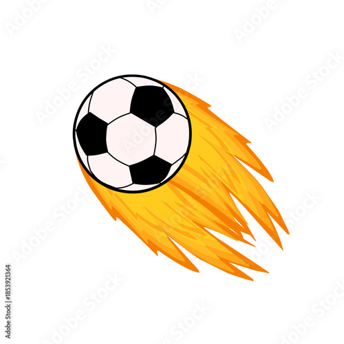 Illustration of a fireball kick. Illustration of a soccer game. Flat design of a ball and fire. A soccer ball flying with the power of fire. Fireball 