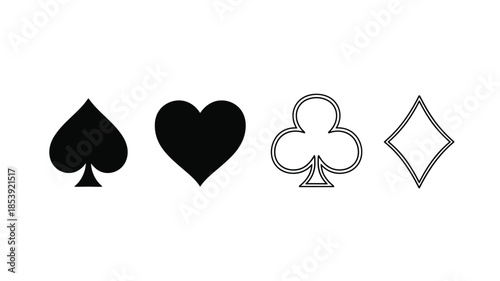 Four playing card suits spades hearts clubs and diamonds in a row