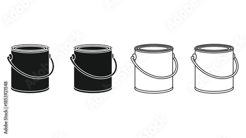 Four paint cans in varying shades of fill from full to empty