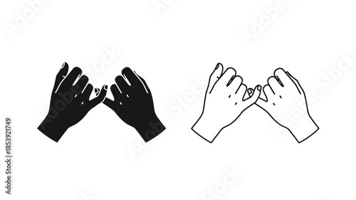 A pair of hands making a pinky promise gesture black and white illustration