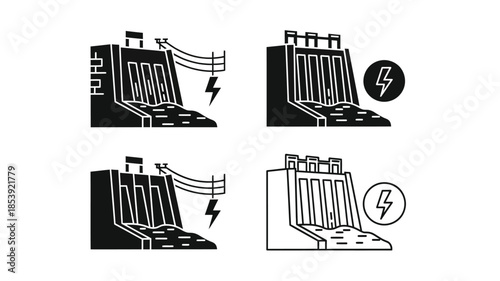 Hydroelectric dam icons showing electricity generation and power infrastructure