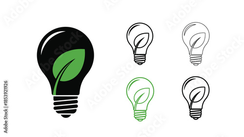 Eco friendly concept with lightbulbs and a green leaf illustration