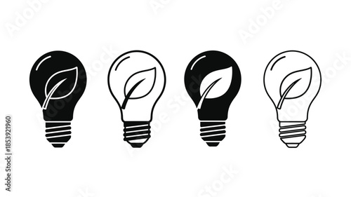 Eco friendly light bulbs with leaves inside representing sustainable energy