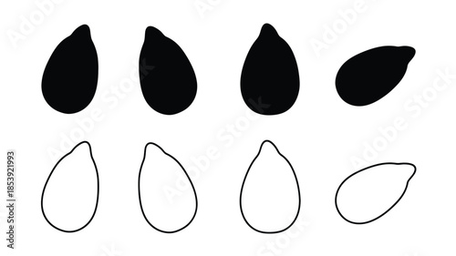 Black teardrop shapes and corresponding outline forms on a white background
