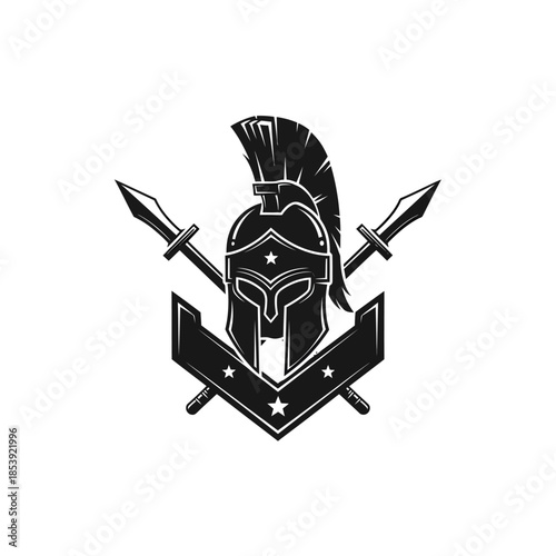 Spartan Helmet with Swords and Banner.