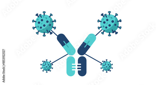 Antibody Neutralizing Viruses Vector Illustration on White Background for Medical Use