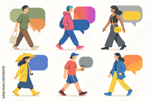 Diverse group of people walking and engaging in conversation outdoors